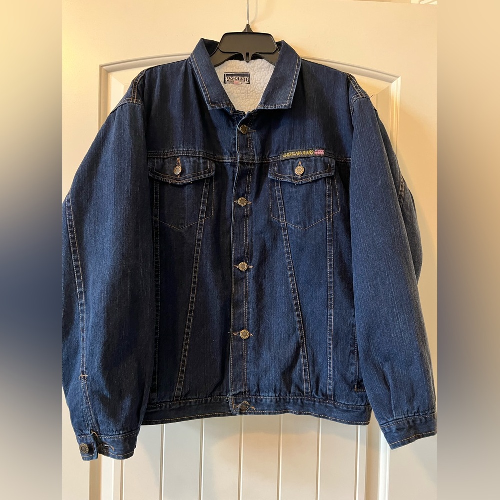 Lands End Mens Large American‎ Jean Trucker Sherpa Jacket Denim Merchant Direct